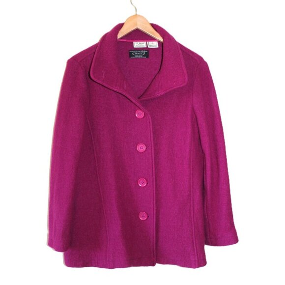 L.L. BEAN x BELLANDI Premium Italian Boiled Wool Pea Coat in Fuchsia - Size LP - Picture 1 of 12